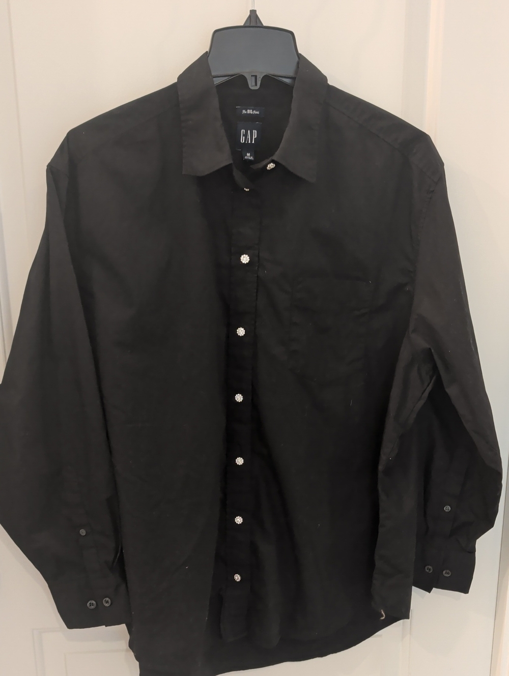 GAP The Big Shirt Black Rhinestone Button Up Classic Career Sparkle Oversized